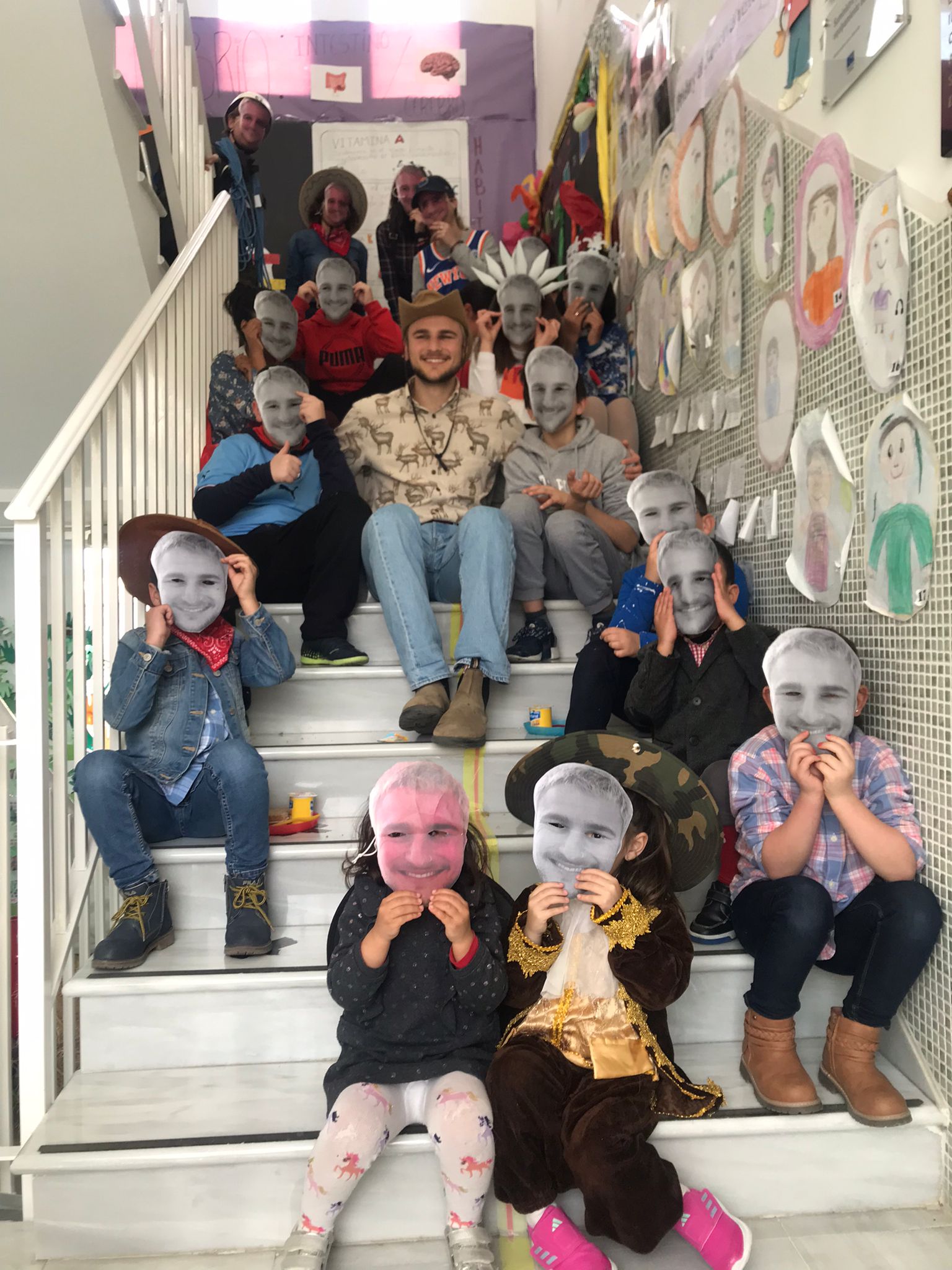 On 'American and British Day,' my Spanish students surprised me with masks of my face!